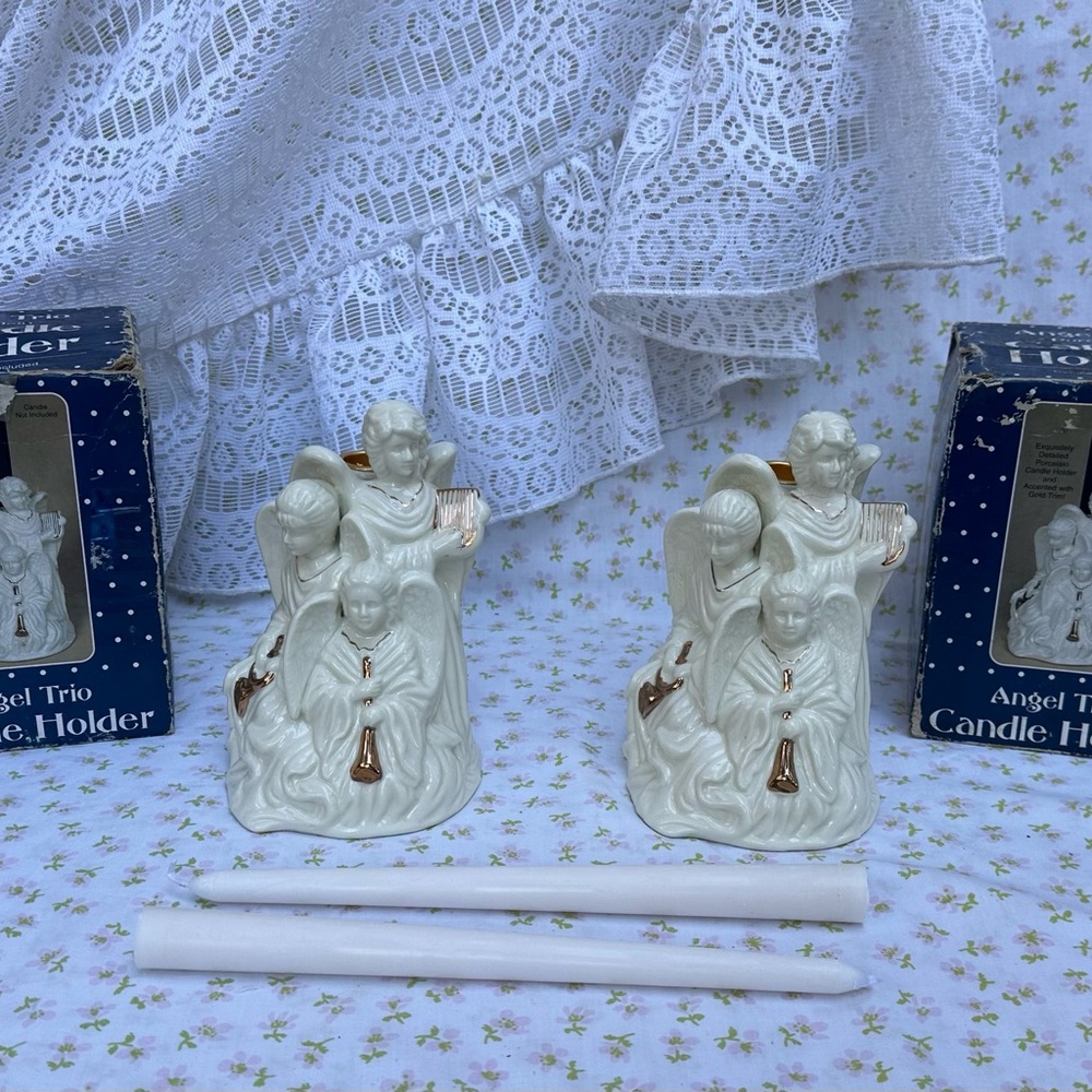 Two Triple Angel Candleholders